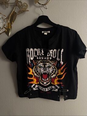 Black 'Rock & Roll' Tiger Graphic Tee for Kids